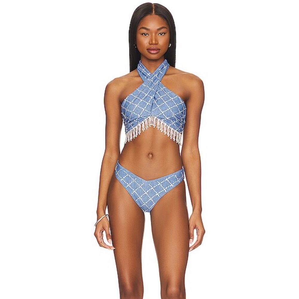 Beach Riot Revolve Vanessa Bikini Bottom in Denim